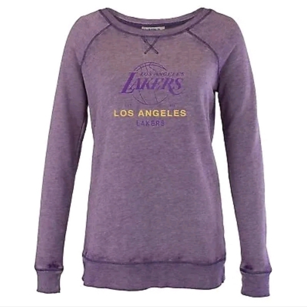 🔥NBA Los Angeles Lakers LA Burnout Retro Fleece Sweatshirt Purple NWT